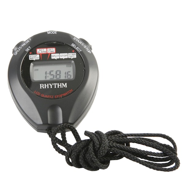 Rhythm LCD Clock Beep Alarm,1/100 Stopwatch With Spilt,Measure First and Second's Record At The Same Time,Time & Calendar Display Black Case